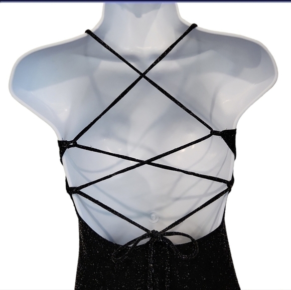 𝅺ESPRESSA Halter Tie Back Sparkle Evening Gown Dress - Picture 4 of 8